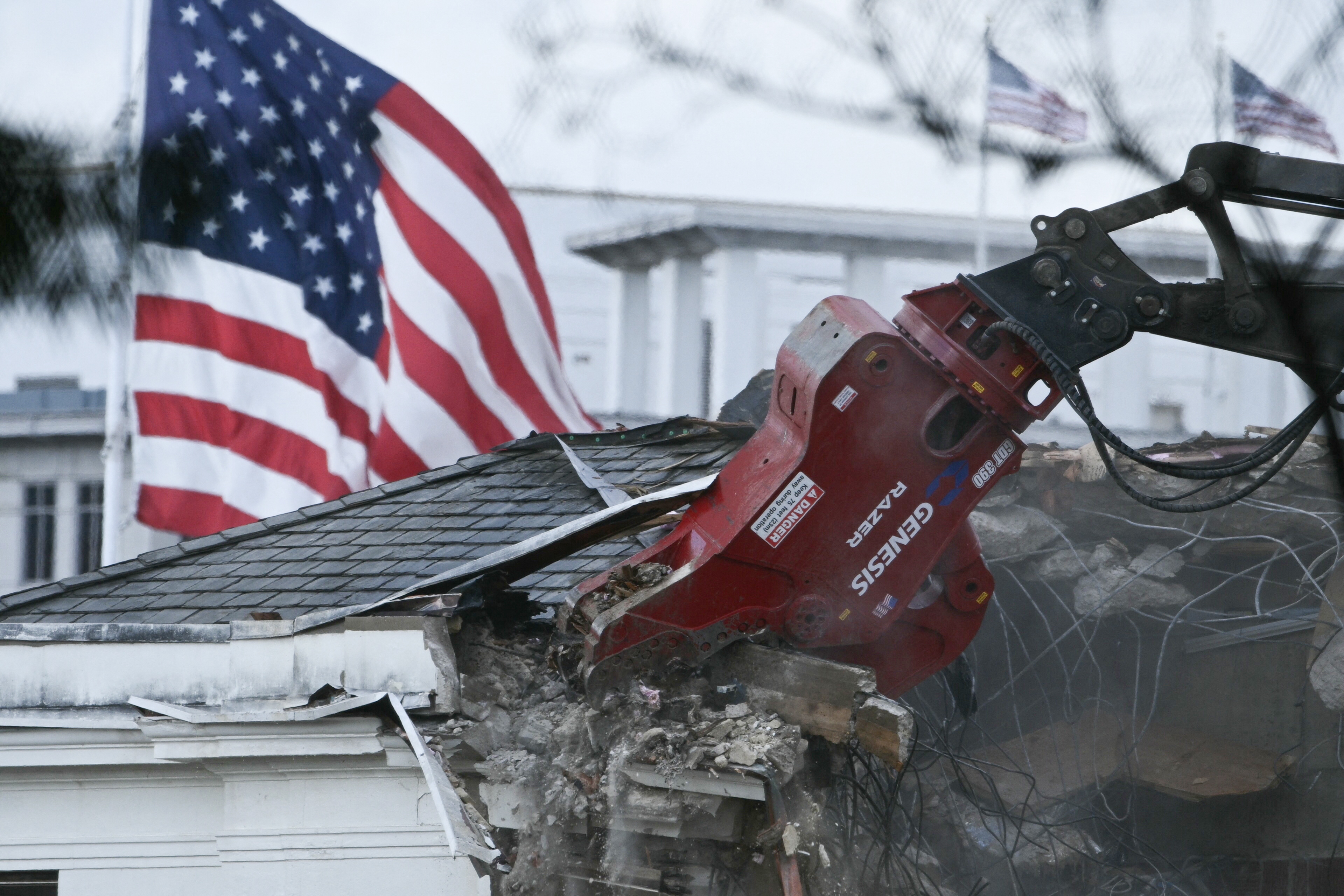 A section of the East Wing of the White House is torn down in Washington on Oct. 22.